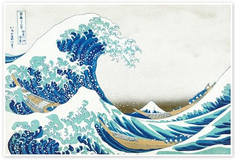 Die große Welle vor Kanagawa IV Poster von Katsushika Hokusai 60 x 40 cm Blau Wandbilder Wanddeko