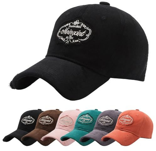 Enwokran Baseballkappen Stickerei Basecap Verstellbare Baumwolle Distressed Washed Kantenschleifen Baseball Kappe für Damen Herren Sportlicher Draußen Kappen Hüte (Schwarz)