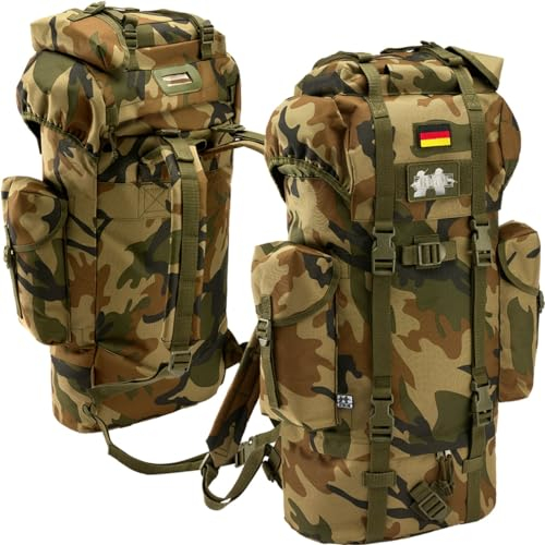 BWuM Bundeswehr Kampfrucksack 65L + Patch & Flagge (Woodland)