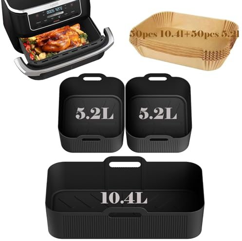 Cathpetic Accessoire de friteuse à air chaud Ninja Foodi Flexdrawer AF500EU 10,4 l, moule en silicone 1 x 10,4 l, 2 x 5,2 l + 100 pièces de papier sulfurisé