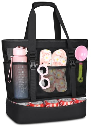 RAINSMORE Strandtasche XXL Familie mit Reißverschluss 42L Badetasche Damen Groß Beach Bag mit Wasserdichter Tasche für Shopper Strand Pool Picknick Fitnessstudio