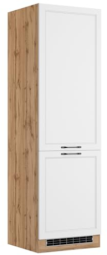 Lomadox Küchenschrank Hochschrank Umbauschrank für Kühl-/Gefrierkombination 60 cm in weiß und Eiche