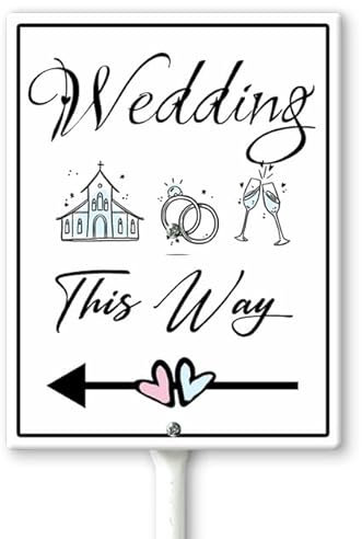 Horienteeon Panneau de signalisation directionnelle de mariage avec flèche gauche avec piquets 11,5 cm × 15 cm, panneaux en aluminium, panneaux de flèche de direction de mariage pour pelouse,