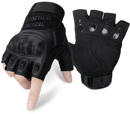 1TG Tactical Taktische Halbfinger Handschuhe, Motorradhandschuhe, Militär Einsatzhandschuhe für Outdoor Radfahren Motorrad Wandern Klettern Camping Jagd Laufen, Schwarz, L