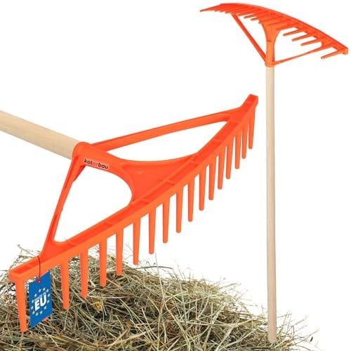 KOTARBAU® Rastrello per Foglie - Rastrello Giardino - Plastica - 64 cm - Arancione - 18 Denti - per Erba Fieno - con Manico - Leggero Resistente