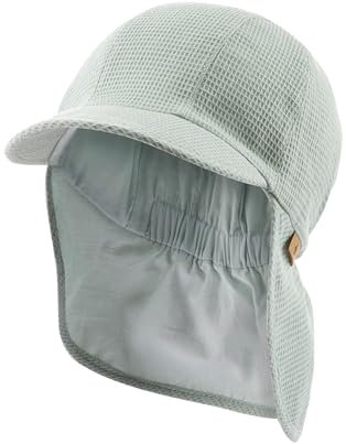 Sterntaler Schirmmütze Nacken Dino - Jungen Mütze aus Baumwolle - Stickerei auf dem Nackenschutz - UV-Schutz 30 Baby- und Kindermütze - leichte Sommer Kopfbedeckung - steingrün, Größe 53