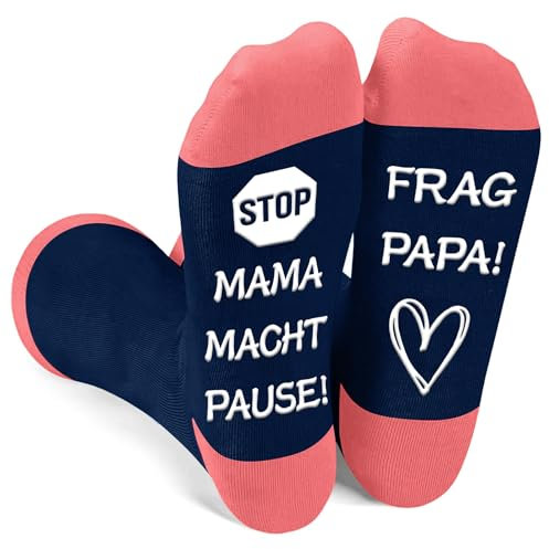 Kisvic Socken Damen Rutschfest Baumwolle, 39-42 Lustige Socken mit MAMA MACHT PAUSE! FRAG PAPA! Geschenk Muttertag für Mutter Geschenk Geburtstag Frau Mama