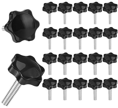 20 Piezas Perillas de Sujeción en Estrella Manija Apretarse,M6 x 40 mm / M8 x 40 mm Perillas de Tornillos Tornillo con Palometa Negro