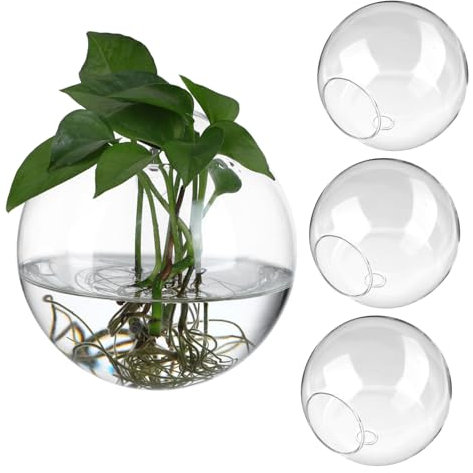 Parliky 4 Stück Wandvasen aus Glas Runde Hängende Terrarien mit Glatter Oberfläche Platzsparendes Design für Blumen und Pflanzen als Wanddekoration im Wohnzimmer