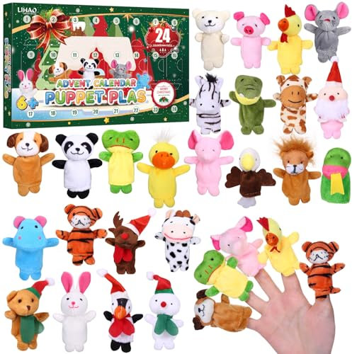 LIHAO Adventskalender 2024 Kinder mit 24 Tier Fingerpuppen Weihnachtskalender Fingerspiele Weihnachten Geschenken für Kinder Baby Mädchen JungenF