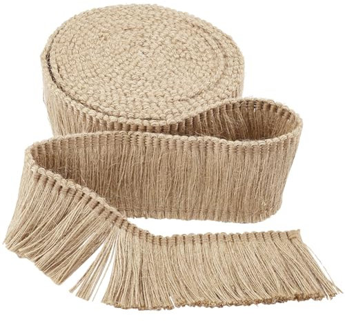 GORGECRAFT 5mX52mm Toile de Jute Franges Pompon Garniture Dentelle de Jute Couture Chaînette Franges Fibre Garnitures Corde de Jute Plate Corde de Chanvre Brosse Garniture de Base pour Noël