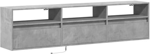 vidaXL Meuble TV Mural avec LED Gris béton 180x31x45 cm, Meuble TV Flottant, Meuble multimédia Mural, unité TV Murale, Armoire TV Murale