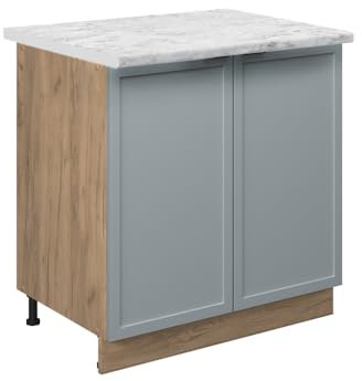 Vicco Meuble Bas sous-évier Fame-Line, Bleu Clair-Gris, 80 cm avec étagère, PT Marbre
