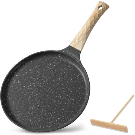 BOUFEIDA Sarten Crepes, 20 cm Crepera Sarten con Distribuidor de Masa, Revestimiento Antiadherente, Libre de PFOA, Compatible con Inducción