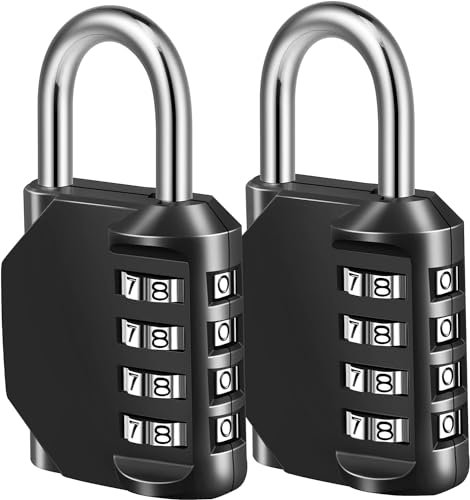 SNZ Lot de 2 Cadenas Code 4 Chiffres Antivol, pour Casier, Hangar, École et Salle de Sport avec Code Numérique - Cadenas Casier et Chaîne Cadenas Robuste et Sécurisé (Noir)