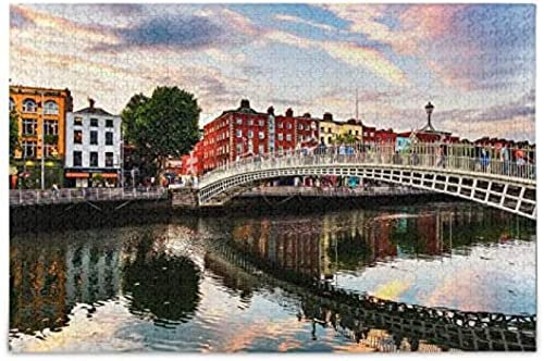Dublin Ireland Bridge Puzzle Bunte Häuser 1000 Teile Puzzle Pädagogisches intellektuelles Entspannungsspiel für Kinder Erwachsene Heimwanddekoration 52x38CM