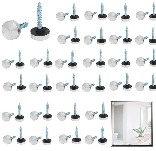 QIUMING 60 pezzi Viti per Specchi in Acciaio per Tavoli a Specchio di chiodi a specchio piatti Viti e rondelle con tappi a vite per decorare specchio, tavolino da caffè, guardaroba (argento, 12mm)