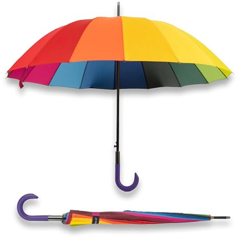 BESCH Paraguas Largo Clasico Grande Automatico Resistente al Viento (Arcoiris Lila)