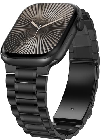 Dolstrap Edelstahlband Kompatibel mit Apple Watch Armband 42(Serie 11/10)/41/40/38mm, Herren/Damen Metall Ersatzband Armbänder Kompatibel für iWatch Serie 11 10 9 8 7 6 5 4 3 2 1 SE3/2/1, Schwarz