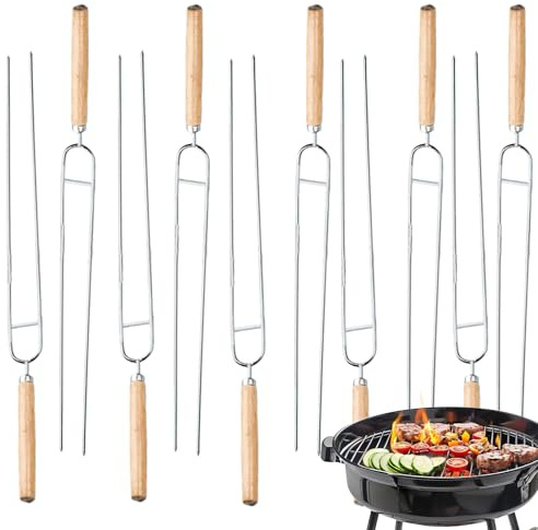 Raypontia Barbecue skewers and shish kebab skewers for barbecue, two-pronged flat BBQ skewers, reusable grill accessories for meat, chicken, fish, skewer roast kebab