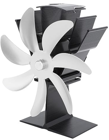 PUNELE Wärme Betriebener Herd Ventilator, Kamin Ventilatoren aus Aluminium Legierung, Energie Einsparung, kein Geräusch, Raumluft Zirkulation, Effizienter (Silber)