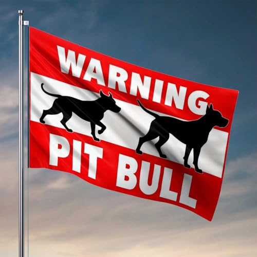 Flagge für Schlafzimmer, Warnung: Pit Bull on Duty-Flagge, coole Flaggen für Männerhöhle, Outdoor-Flaggen, dekorativ (120 x 180 cm)