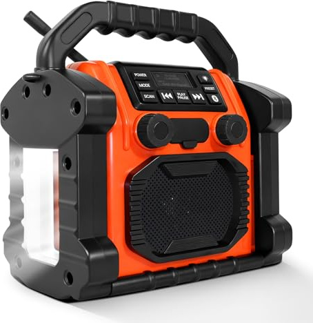 Bluetooth-Lautsprecher für Baustellen, 30 W, IPX 66 wasserdicht, FM-/DAB-Radio, 8000-mAh-Akku, Aufladen von Mobiltelefonen, LED-Lichter, Anti-Kollision für Bau/Camping/Outdoor/Garage