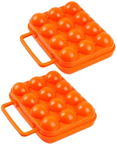 WEKADRIN Portable Egg Storage Box 12-grid Plastic Egg Holder with Lid 2pcs Shockproof Container for Refrigerator and Outdoor Hiking Orange