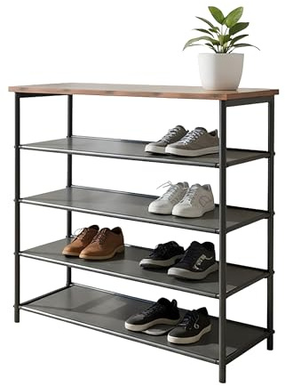 Relaxdays Schuhregal, HBT: 75x75x30 cm, 4 Vliesebenen für 12 Paar Schuhe, Ablage, Industrial Schuhablage, schwarz/braun