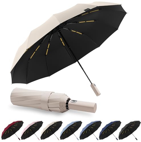 FESDMOH Regenschirm Klein, Sturmfest, Kompakter, Robuster Taschenschirm Automatik, Sturmfest, Reise Regenschirm, Leichtes, Starkes Fiberglasgestell, Wasserdicht - Für Rucksack & Handtasche