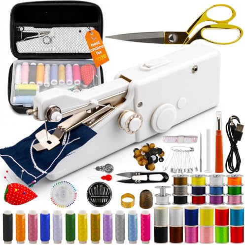 Handheld Sewing Machine,Portable Mini Sewing Kit with Box & 125 Accessories | Cordless Hand Stitching Machine for Beginners & Adults; Fast Battery/USB Powered Quick Repair Tool for Clothes, Denim, Fabric