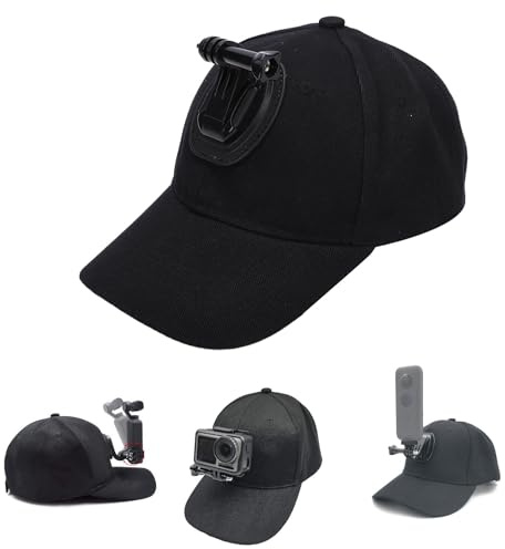 Plyisty Baseballkappe mit Action-Kamera-Halterung, Baseballkappe für freihändiges Filmen, Action-Kamera-Halterung für Reisen, Wandern, Angeln, Radfahren (Black)