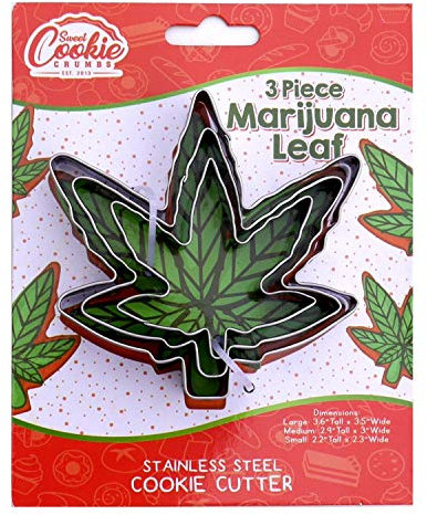 Set di formine per biscotti a forma di foglia di marijuana, affilate e in acciaio inox, una misura divertente per panini, pancake, frutta e artigianato, lavabili in lavastoviglie, 3 pezzi Sweet Cookie