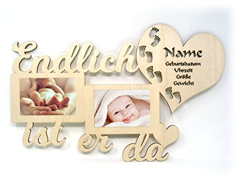 Baby Wand Bilderrahmen mit Namen und Geburtsdaten Endlich ist er I sie da Geschenke zur Geburt Geschenke für das Babyzimmer erstes Jahr Babygeschenke für Junge und Mädchen (Junge)