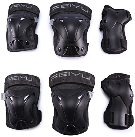 Selighting Protective Gear Set Adults Teens Kids - 6 in 1 Knee Elbow Pads Wrist Guards for Skateboarding Riding Cycling Scooter Rollerblading Roller Skating(Black, M)