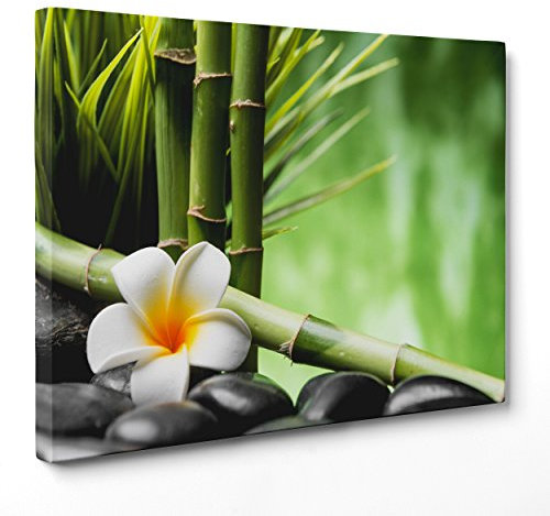 Tableau sur toile toile - encadré - prêt à accrocher - Zen - bambou fleurs Frangipani - 30 x 40 cm - Sans cadre - (cod.2848)