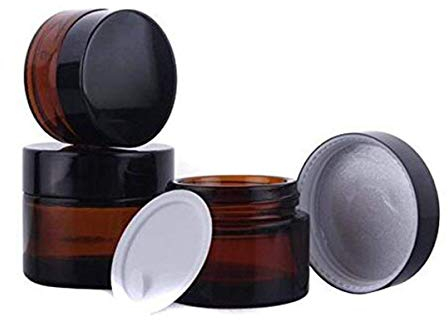 3 x 20 ml, bernsteinfarbenes Glas, leer, nachfüllbar, Kosmetik-Creme-Flasche, Schönheitspflege, Hautcreme, Topf mit schwarzem Aluminiumdeckel