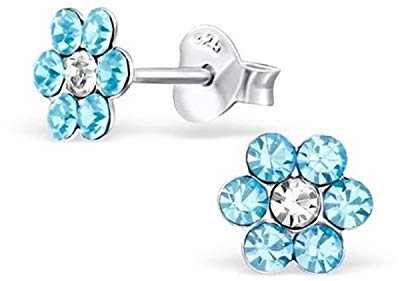 Kristall Blume Ohrstecker 925 Echt Silber Ohrringe Kinder Mädchen