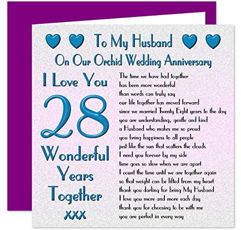 My Husband 28th Wedding Anniversary Card - On Our Orchid Anniversary - 28 Years - Sentimental Verse I Love You
