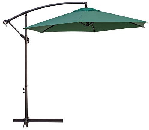 LOLAhome Parasol excéntrico de Ø270 cm, Verde, mástil Ø48mm de aluminio Gris, con Antiviento y Manivela, Elegante y Duradero, tratamiento Anti-corrosión, Para Exterior, Jardín, Terraza