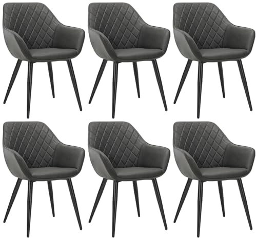 WOLTU Esszimmerstühle 6er Set Küchenstühle Wohnzimmerstühle Polsterstühle Sessel, Armlehnstühle mit Rückenlehne, für Esszimmer, Küche, Wohnzimmer, Kunstleder, Metallbeine, Anthrazit, BH251an-6