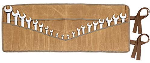 Werkzeug rolltasche gewachstes Segeltuch,Rolltasche für Schraubenschlüssel und Werkzeug, 20+4 Taschen langlebig metrisch/SAE, Khaki