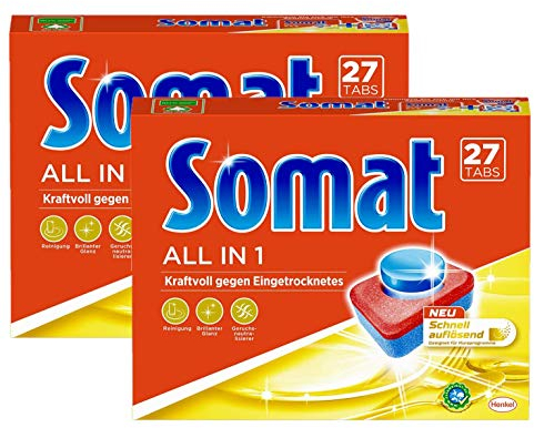 Somat 7 All in 1 Spülmittel, Geschirrspülmittel, 2er Pack (2 x 27 Waschladungen)