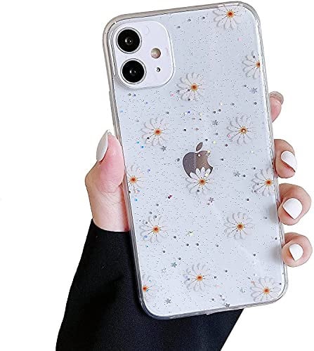 DEFBSC for 6.1 iPhone 11 Case,Clear Glitter TPU Case Daisy Floral Flower Design Transparent Shockproof Protective Phone Case for 6.1 iPhone 11 - Daisy