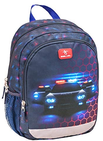 Belmil Kindergartenrucksack mit Brustgurt und Namensschild für 3-6 Jährige/Jungen / 12 L/Krippenrucksack Kindergartentasche Kindertasche/Polizei/Rot, Blau (305-4/A Police)