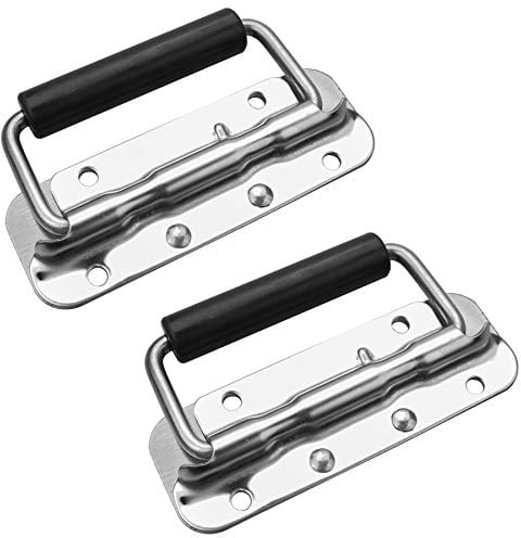 NORSON-NADISHA 2Pcs Box Handles Spring Folding Metal Chest Handle, 122x41mm Stainless Steel Spring Loaded Flight Case Handle for Toolbox Storage Boxes Luggage Hardware Replacement