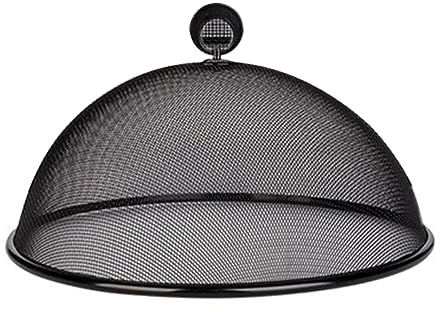ikasus Fliegenhaube von Runde Edelstahl Mesh Lebensmittel Abdeckung,Abdeckhaube Speiseschirm Kuchenabdeckung Fliegenschirm Insektenschutzhaube Fliegen Schutz für Essen Obst Picknick BBQ Speisen Küche,Schwarz