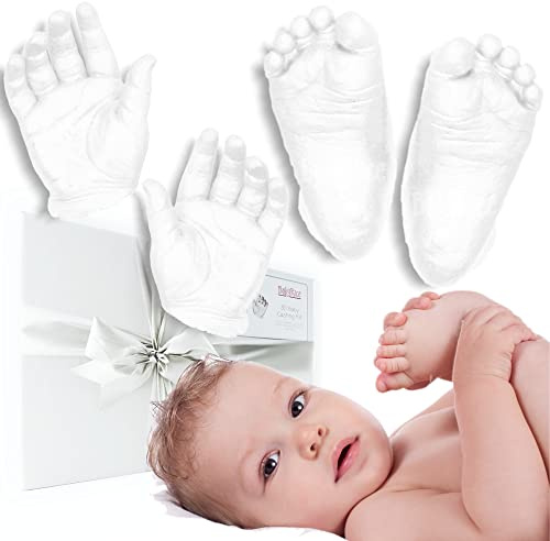 BabyRice Large Baby Hand and Foot Casting Kit, Boxed, Includes Metallic Paint (White)