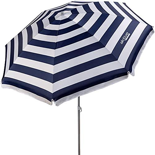 Aktive 62223 - Sombrilla de playa, Ø180 cm, con protección UV filtro 50, mástil Ø22-25 mm, incluye bolsa para transportarla, Sombrilla playa plegable, estampado a rayas marineras, Aktive Beach,