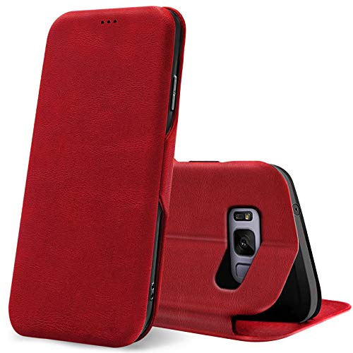 CoolGadget Flip Case Handy für Samsung Galaxy S8 Plus Shell Flip Case, dünne Business Klapphülle mit Magnetverschluss & Kartenfach, kompatibel mit Samsung Galaxy S8 Plus (6,2 Zoll), Rot